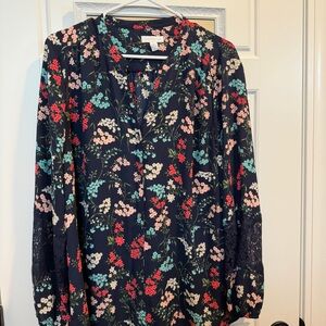 Charter Club Floral XL Blouse lace accent New with Tags